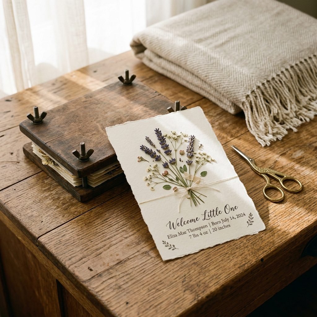 10 Gorgeous Pressed Botanical Birth Announcement Layouts You Can DIY