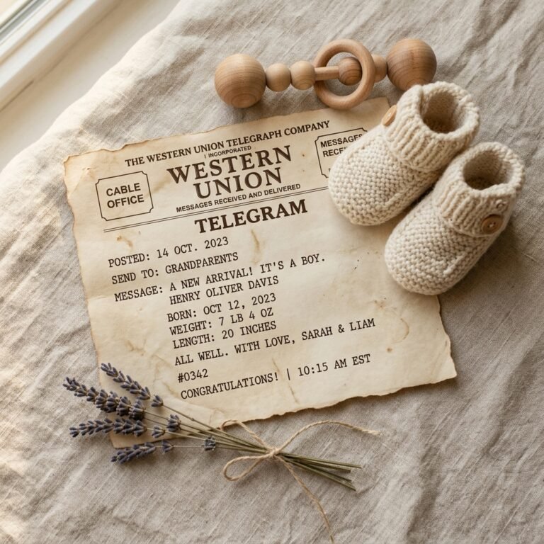 10 Unique Vintage Telegram Style Birth Announcement Card Ideas