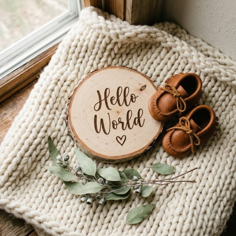 12 Cozy and Rustic Wood Slice Birth Announcement Photo Ideas to Share Your Big News