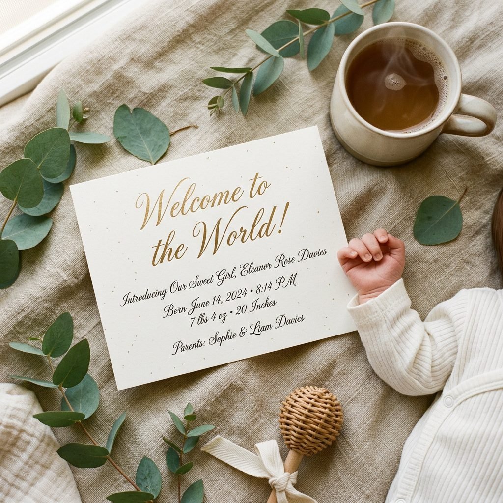 12 Elegant Script Font Birth Announcement Card Designs to Print at Home