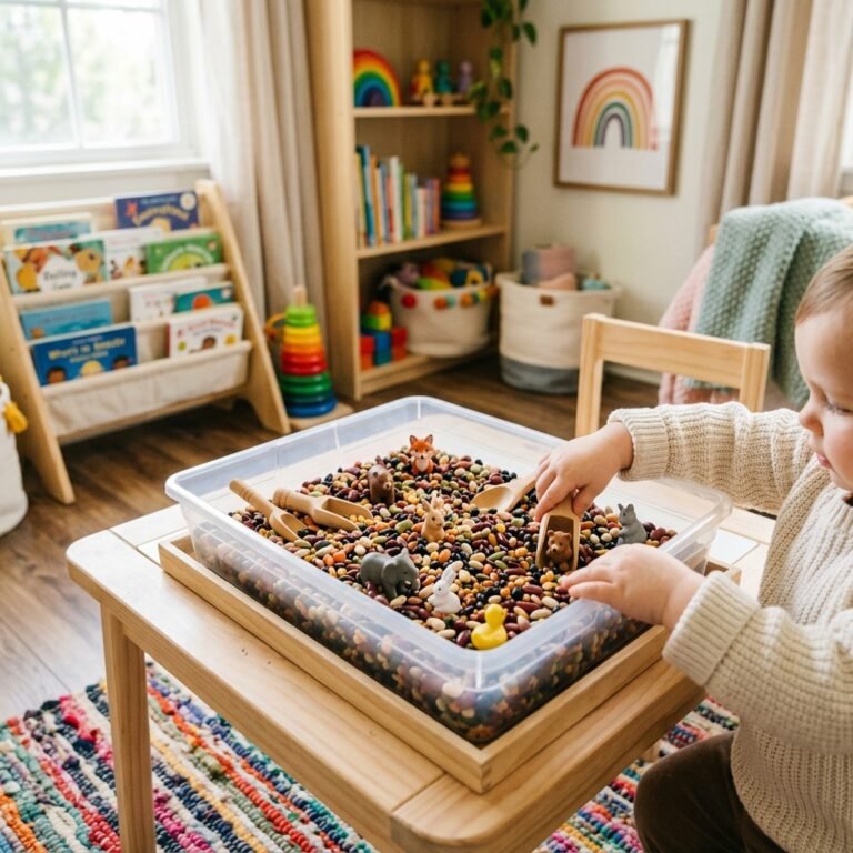 Cheap and Easy DIY Dried Bean Sensory Bin for Developing Fine Motor Skills