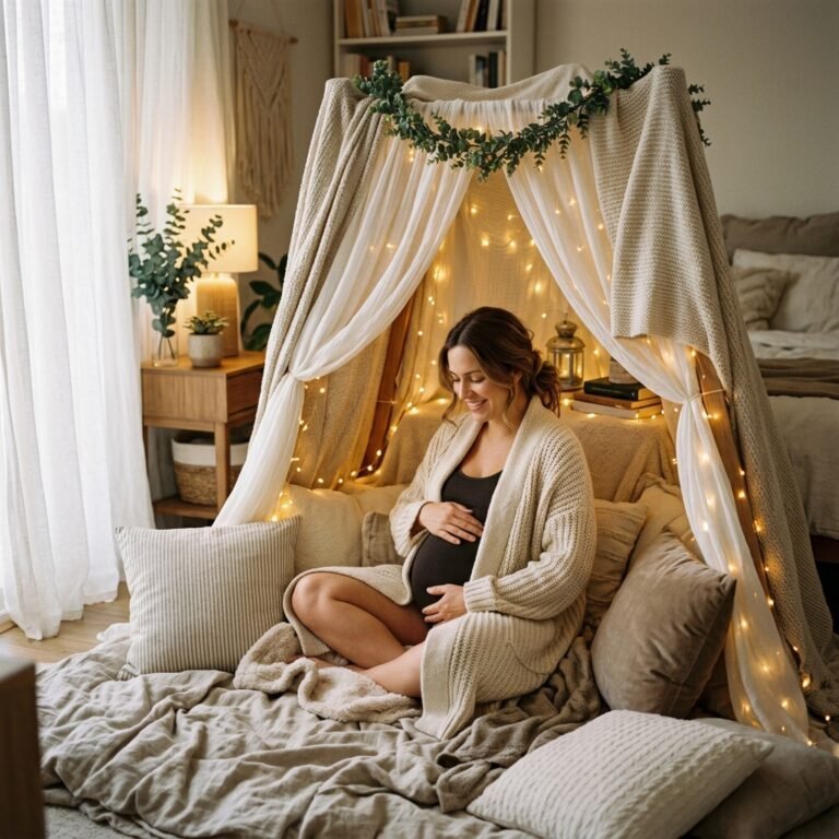 Cozy at Home: How to Style an Aesthetic Bedroom Pillow Fort Maternity Shoot