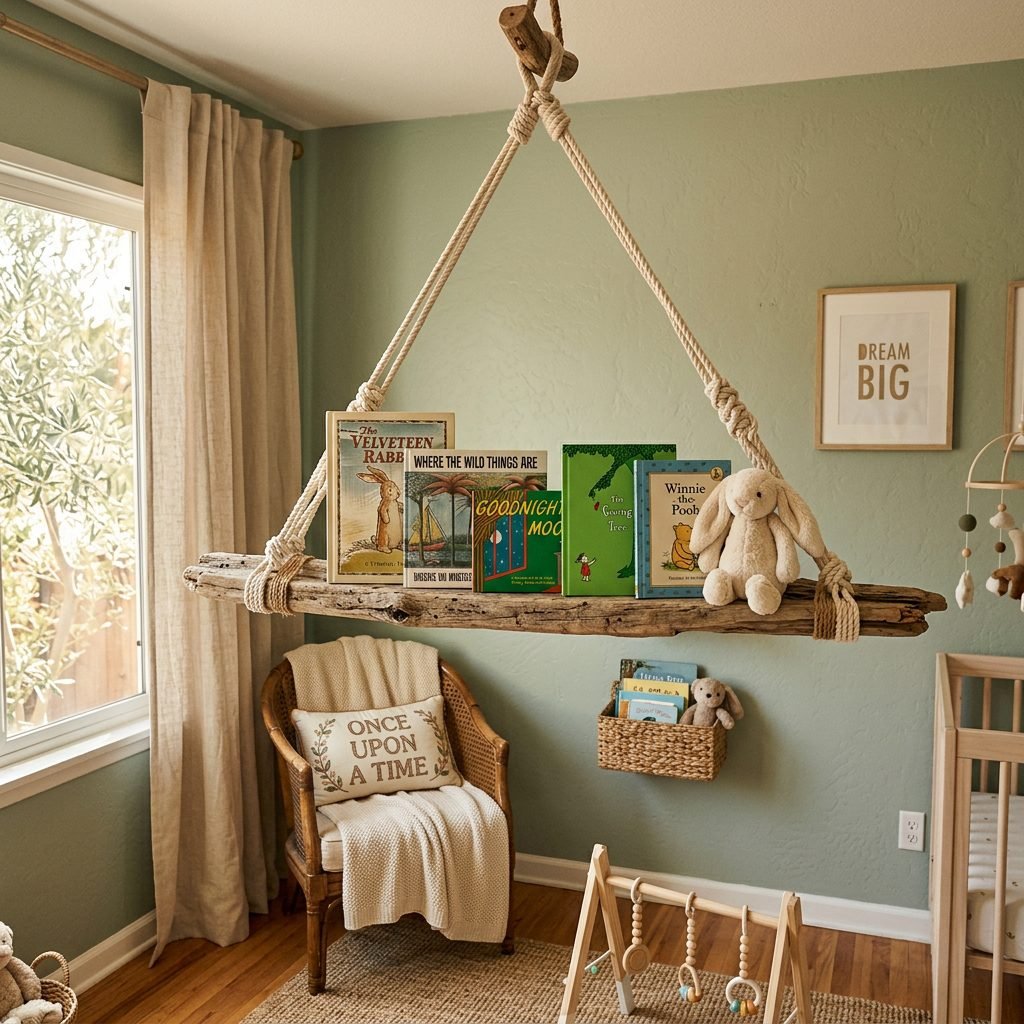 Create a Whimsical Vibe with This DIY Driftwood Hanging Bookshelf