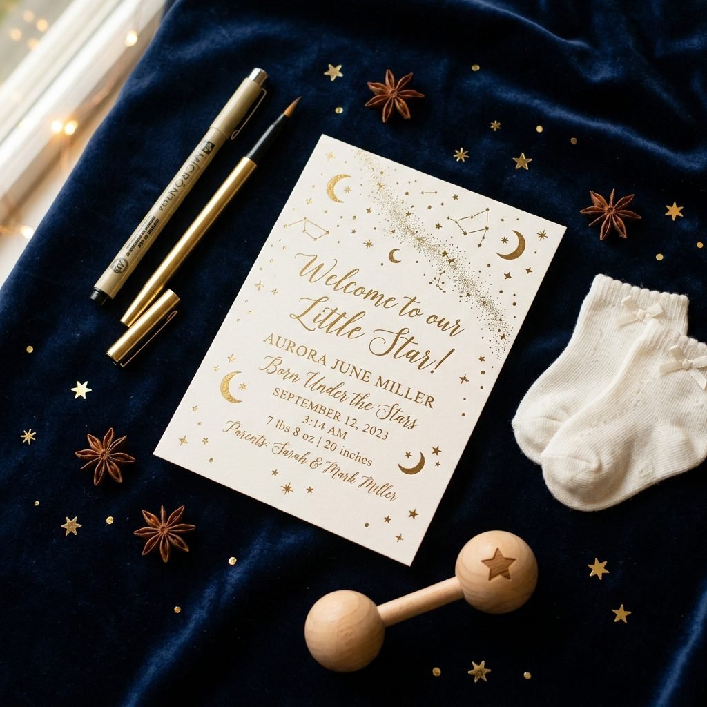 Create Your Own Dreamy Starry Night Constellation Birth Announcement Card at Home