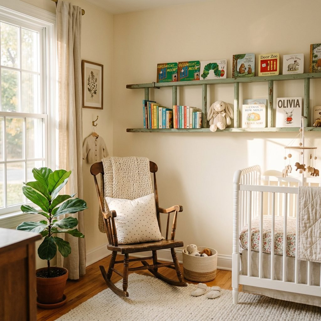 Creative DIY: How to Turn a Vintage Wooden Ladder Into a Nursery Book Display