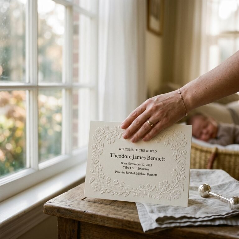 Elegant and Modern: 10 Embossed Paper Birth Announcement Designs We Love