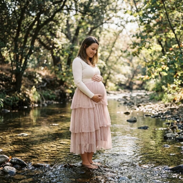 Ethereal Creek Water Maternity Photos: How to Style a Tulle Skirt Outdoors