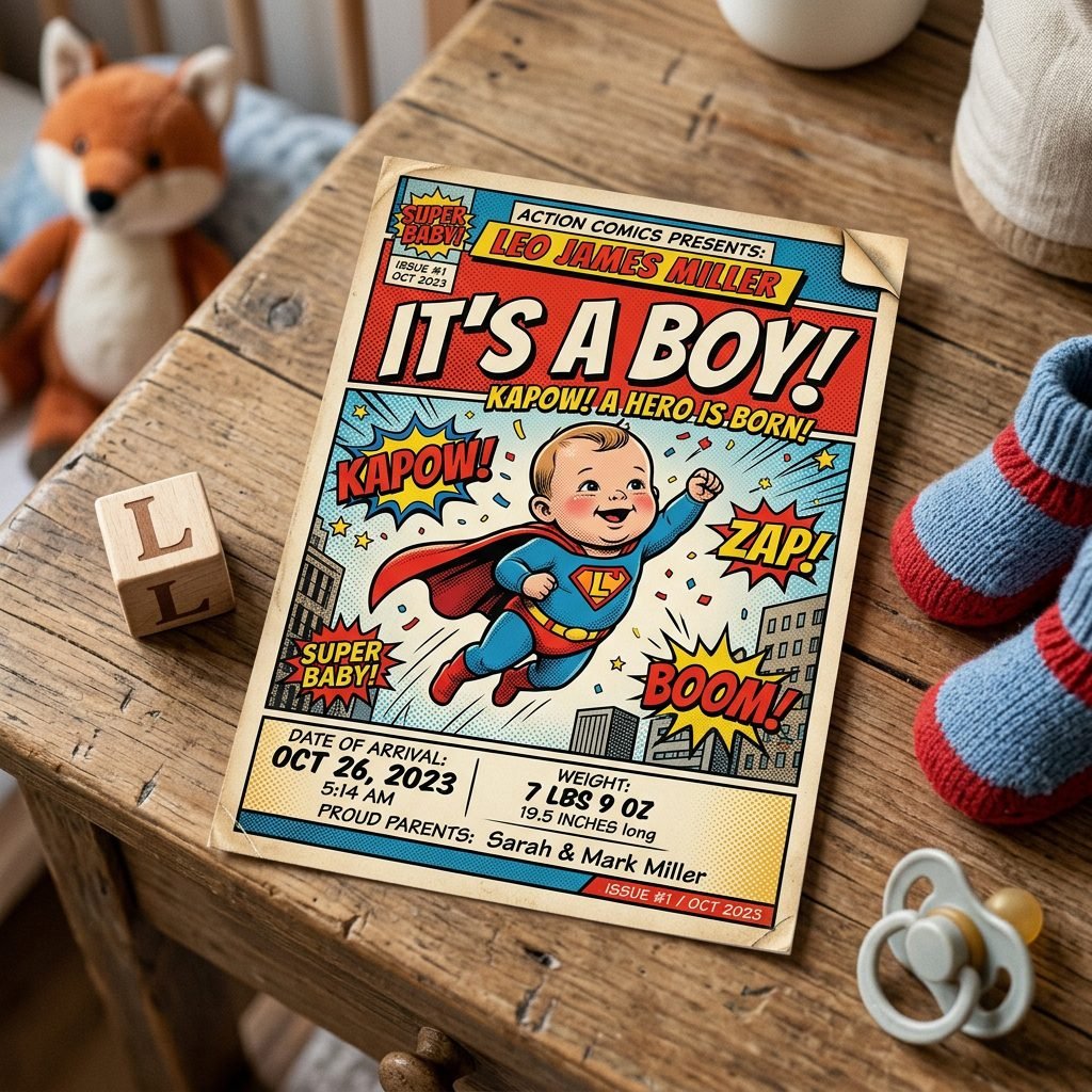 Fun & Unique: How to Design a Retro Comic Book Birth Announcement