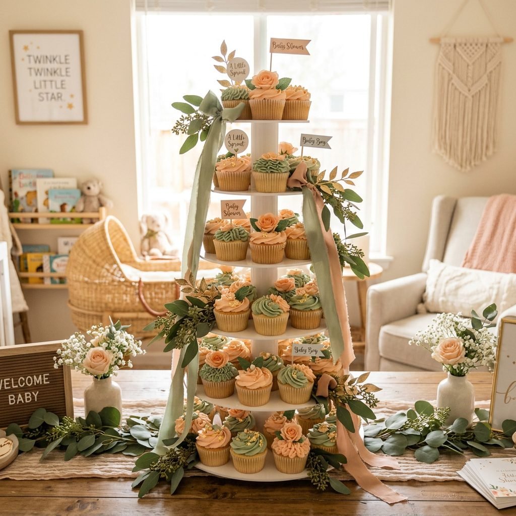 How to Build an Epic and Elegant Gourmet Cupcake Tower for Your Budget Baby Shower