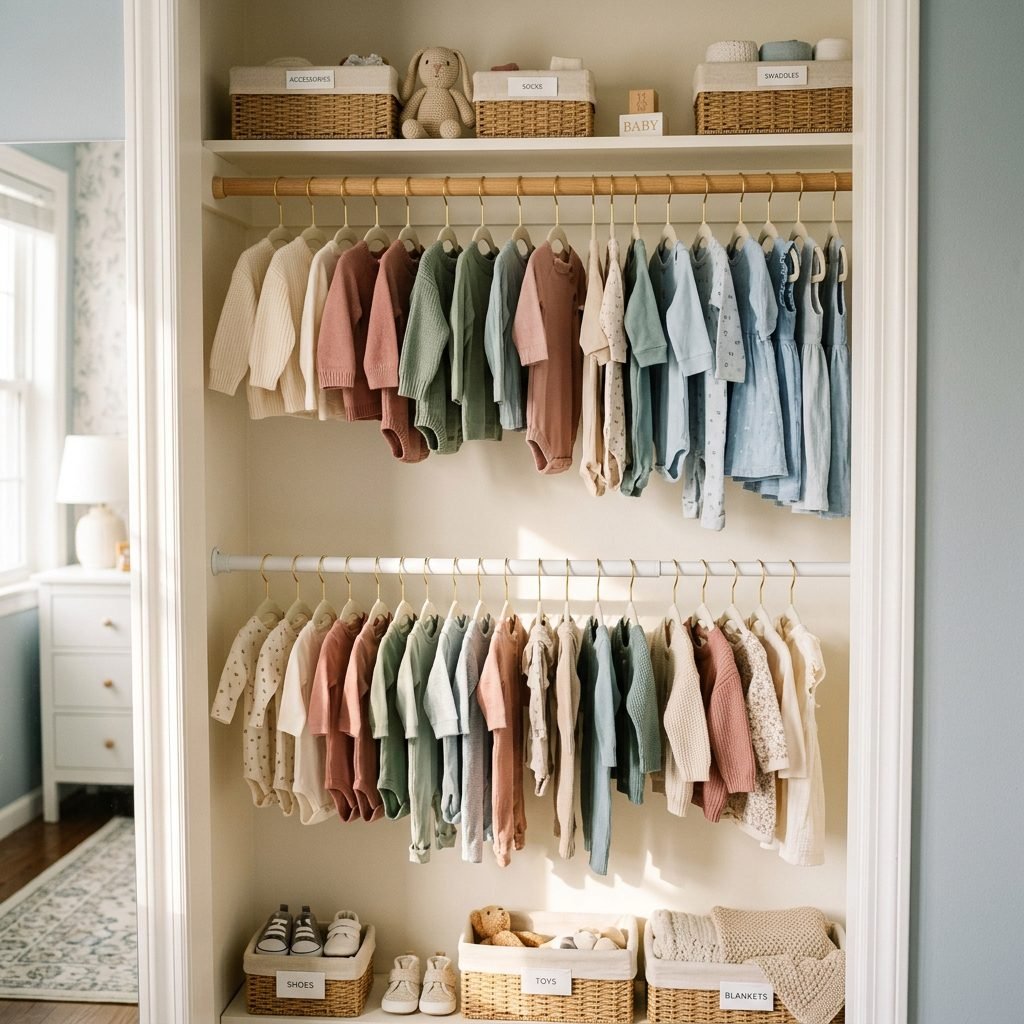 How to Build Extra Closet Space with an Adjustable Curtain Rod Nursery Hack
