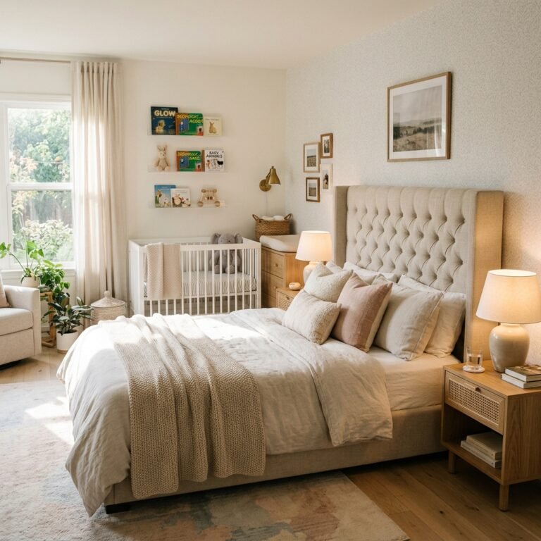 How to Create a Chic Behind-the-Bed Baby Nook in a Small Master Bedroom