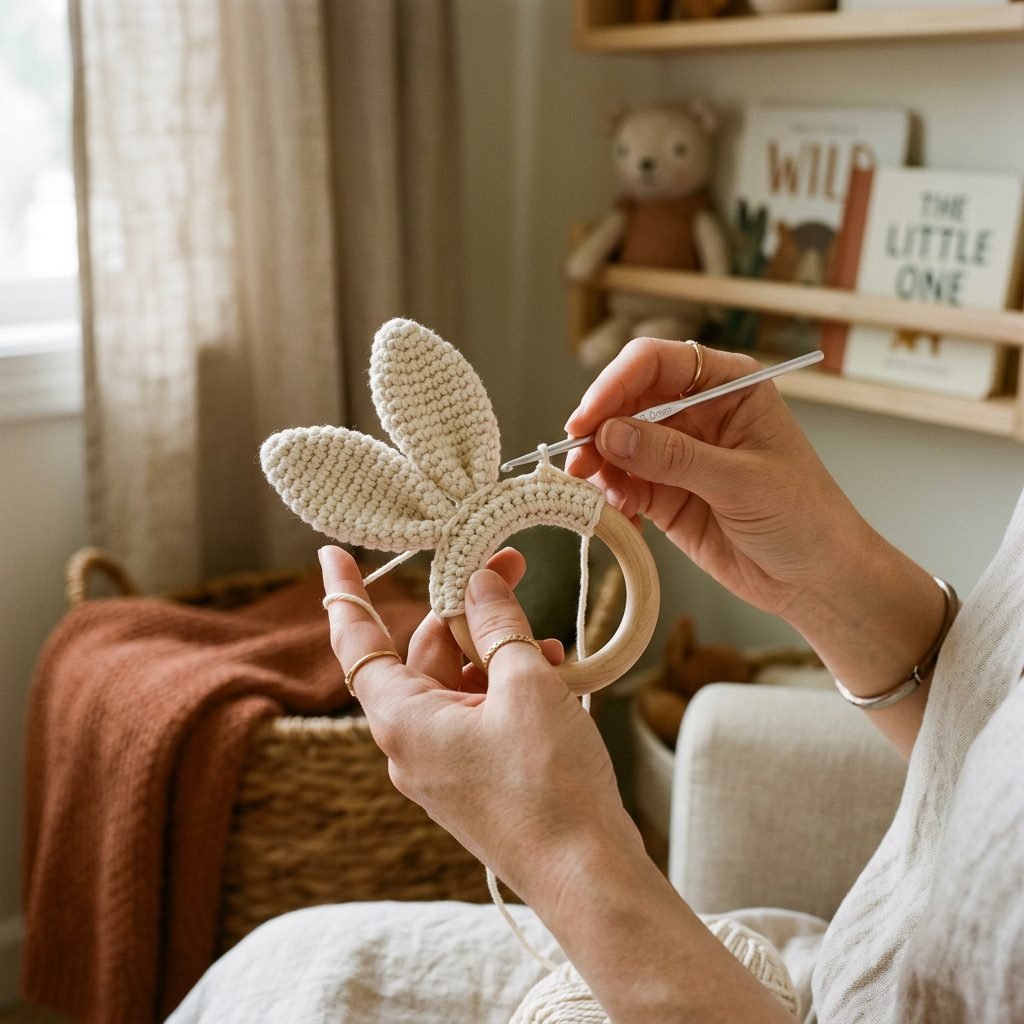 How to Crochet a Safe and Cute Organic Cotton Bunny Teething Ring
