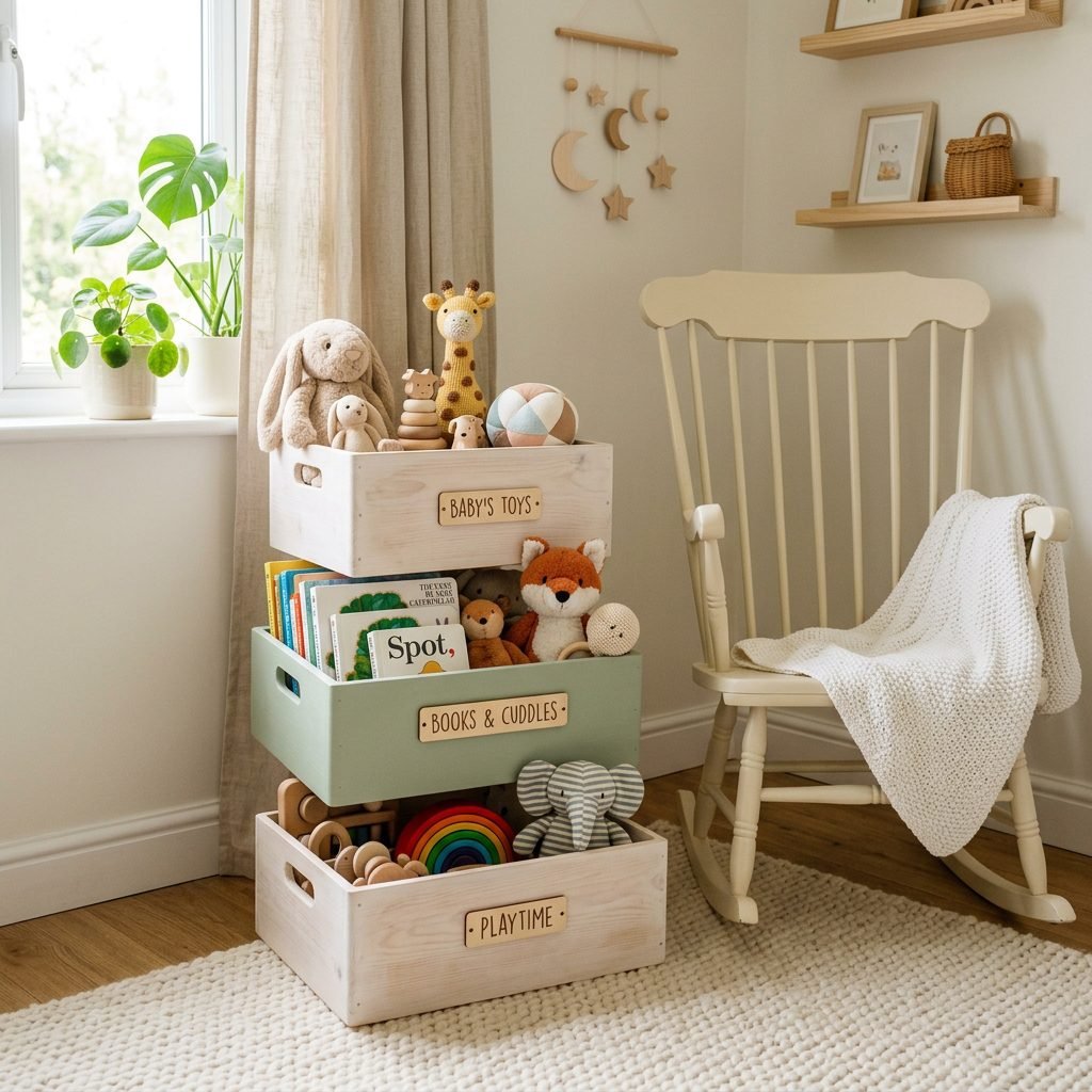 How to Customize IKEA Knagglig Pine Boxes for Cute, Rustic Nursery Toy Storage