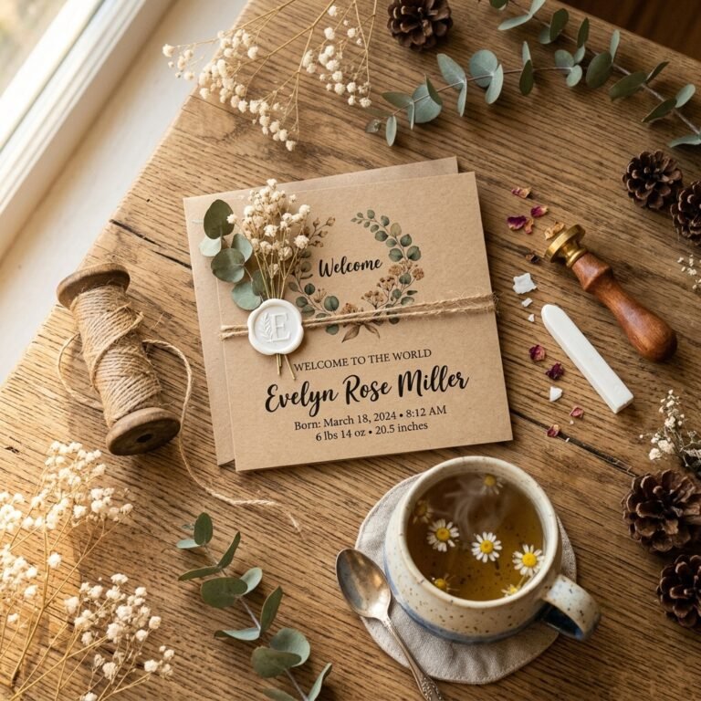 How to Design and Print DIY Rustic Kraft Paper Birth Announcement Cards