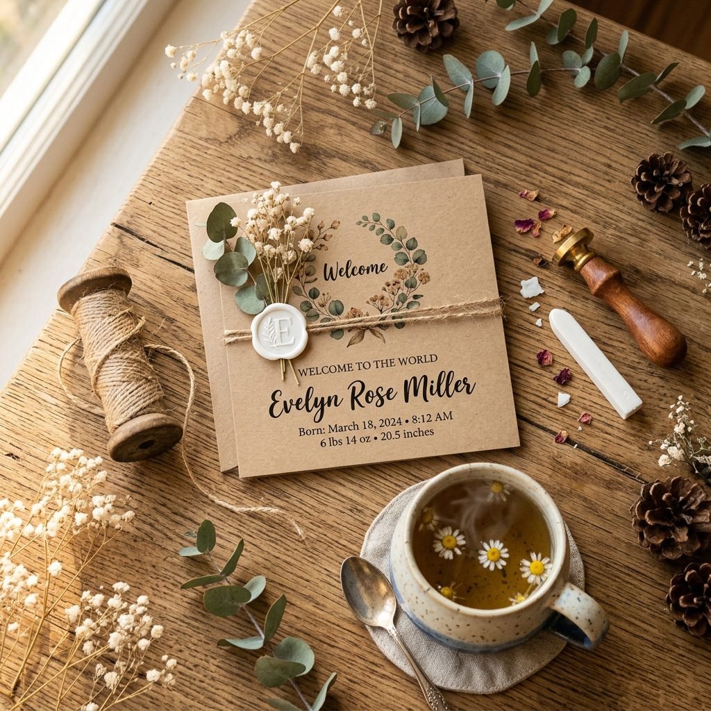 How to Design and Print DIY Rustic Kraft Paper Birth Announcement Cards