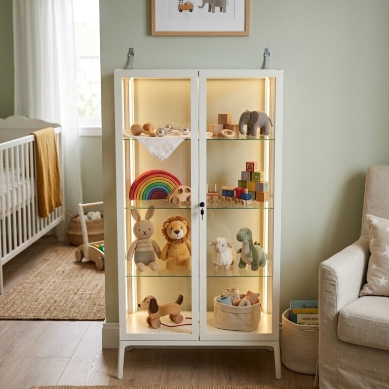 How to Hack the IKEA MILSBO Glass Cabinet for Safe and Elegant Nursery Toy Display