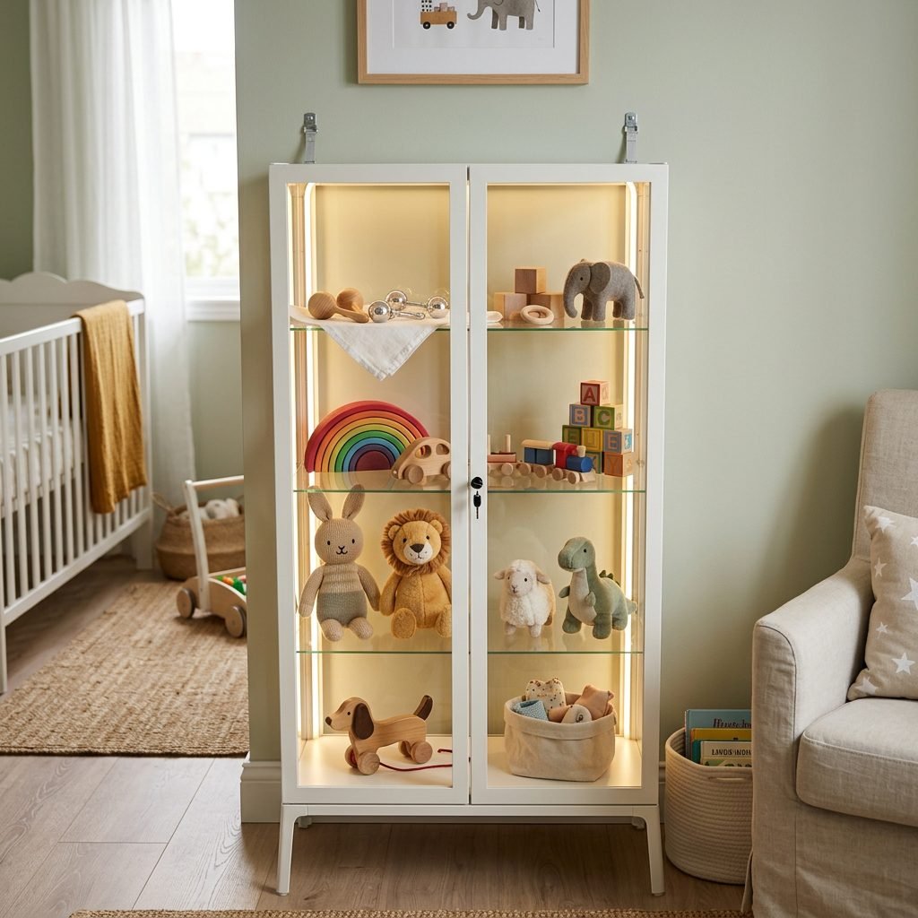 How to Hack the IKEA MILSBO Glass Cabinet for Safe and Elegant Nursery Toy Display