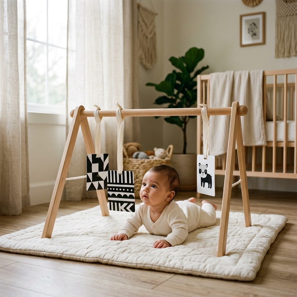How to Hang High-Contrast Visual Cards from a Baby Gym to Extend Tummy Time