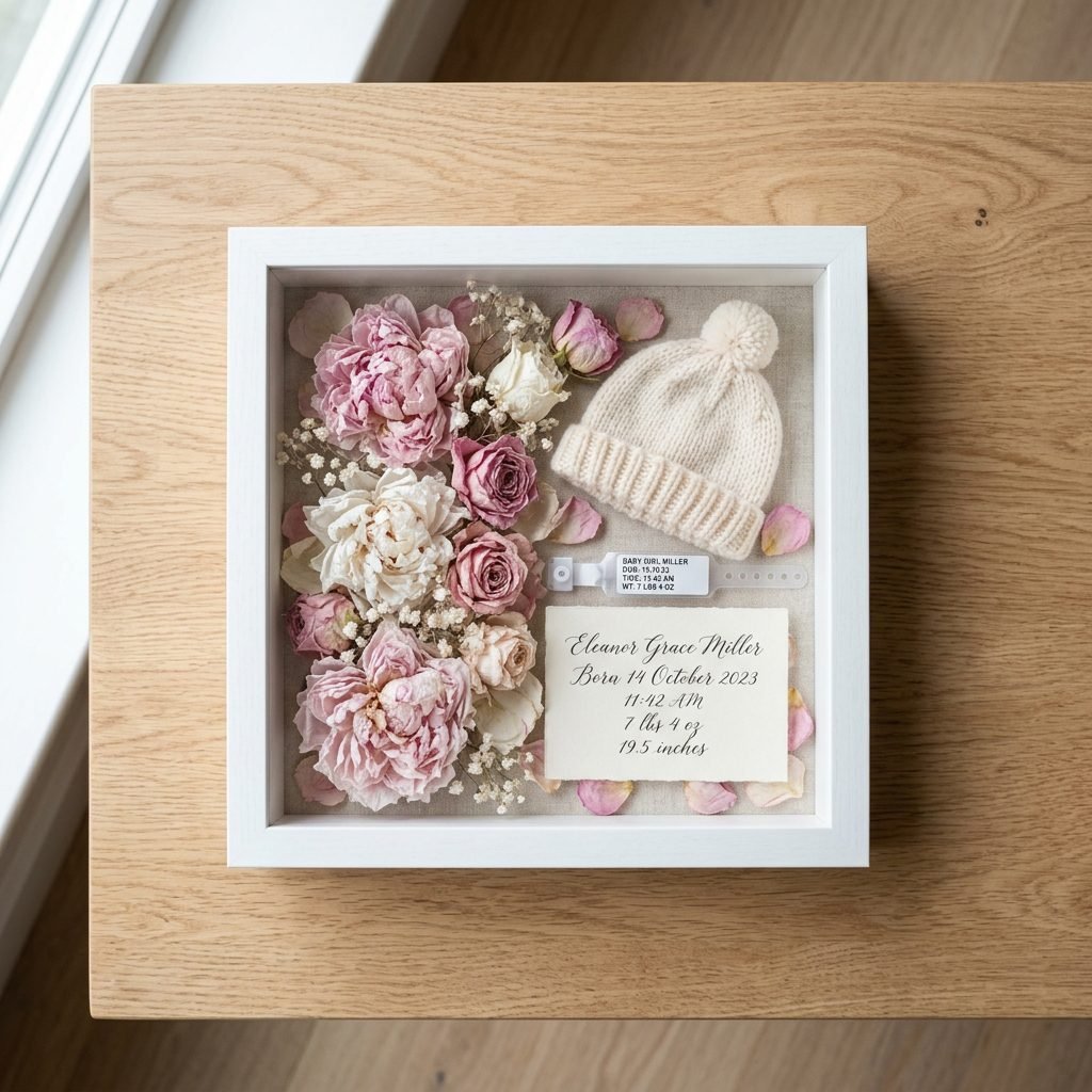 How to Make a Dried Flower Shadow Box to Preserve Your Baby's Birth Details