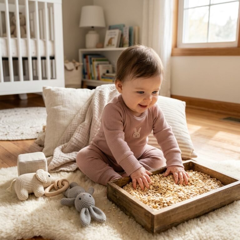How to Make a Safe Dry Oatmeal Sensory Bin for 6-Month-Olds
