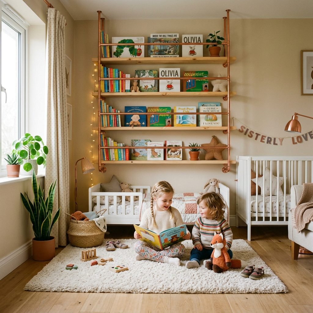 How to Make DIY Copper Pipe Hanging Bookshelves for a Modern Nursery