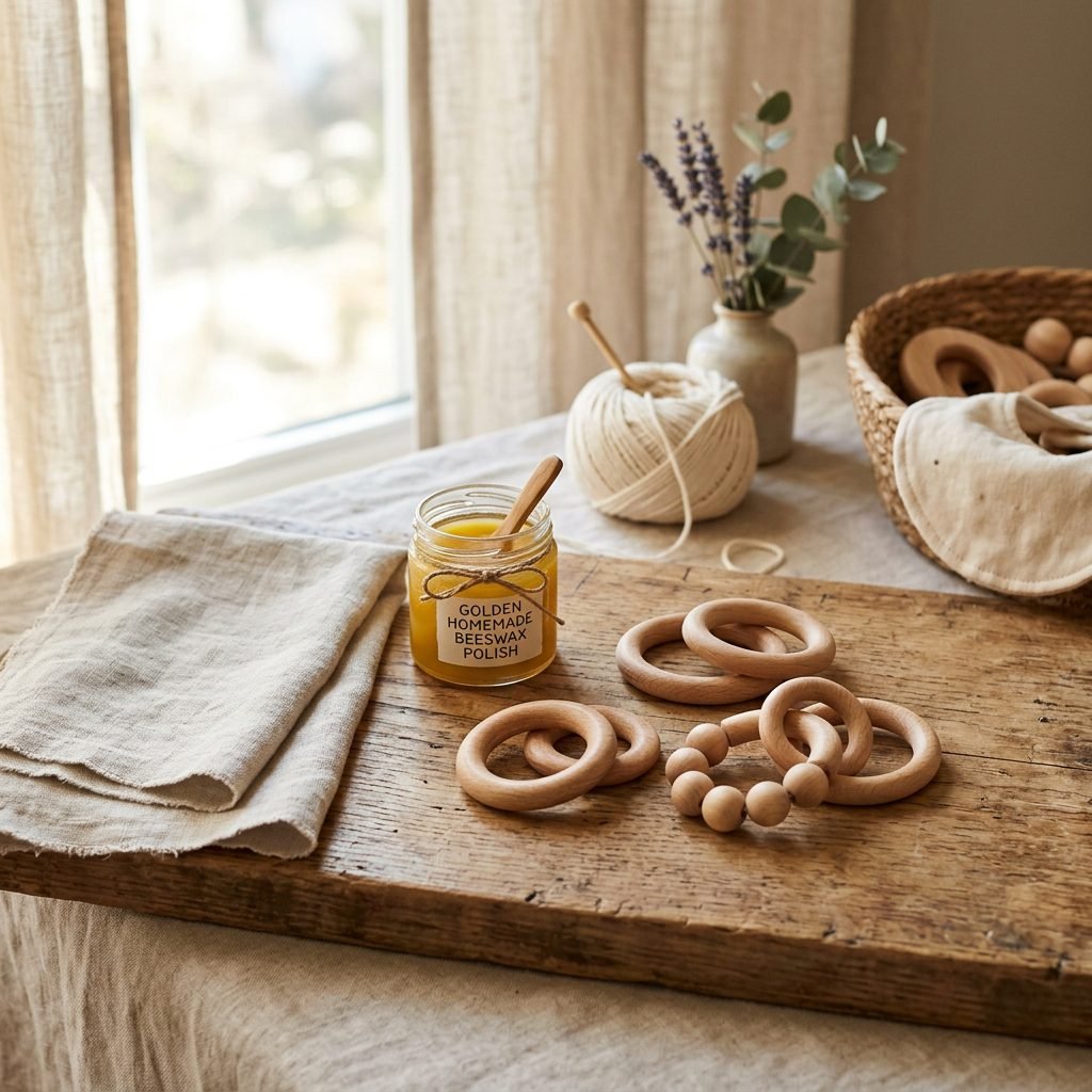 How to Make Safe DIY Beeswax Finished Wooden Grasping Rings for Baby