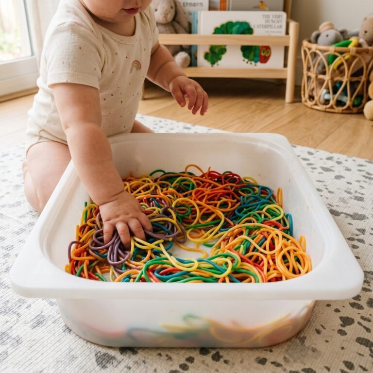 How to Make Safe Edible Rainbow Spaghetti for Baby's First Sensory Bin