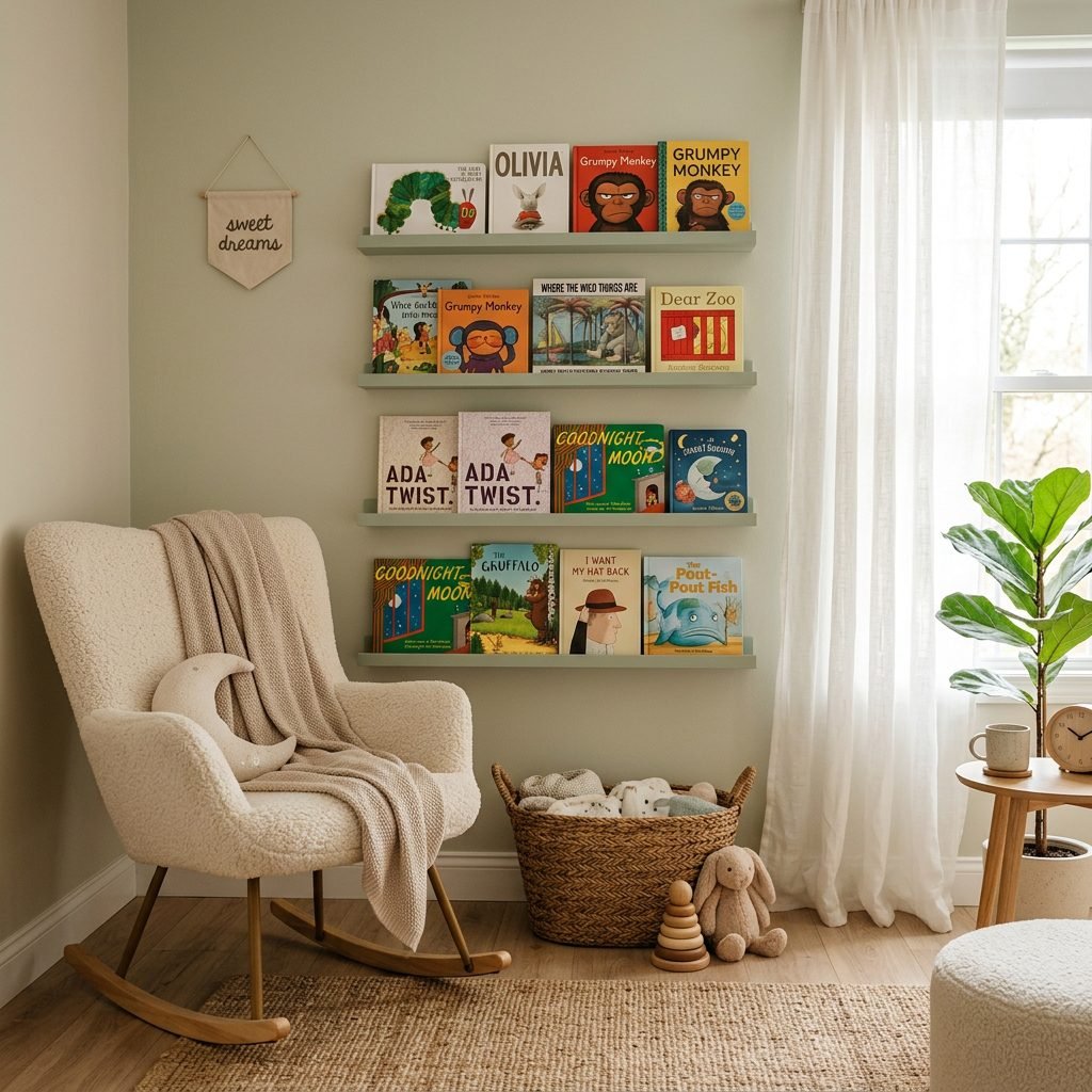 How to Paint and Arrange IKEA Mosslanda Picture Ledges for a Trendy Front-Facing Nursery Library