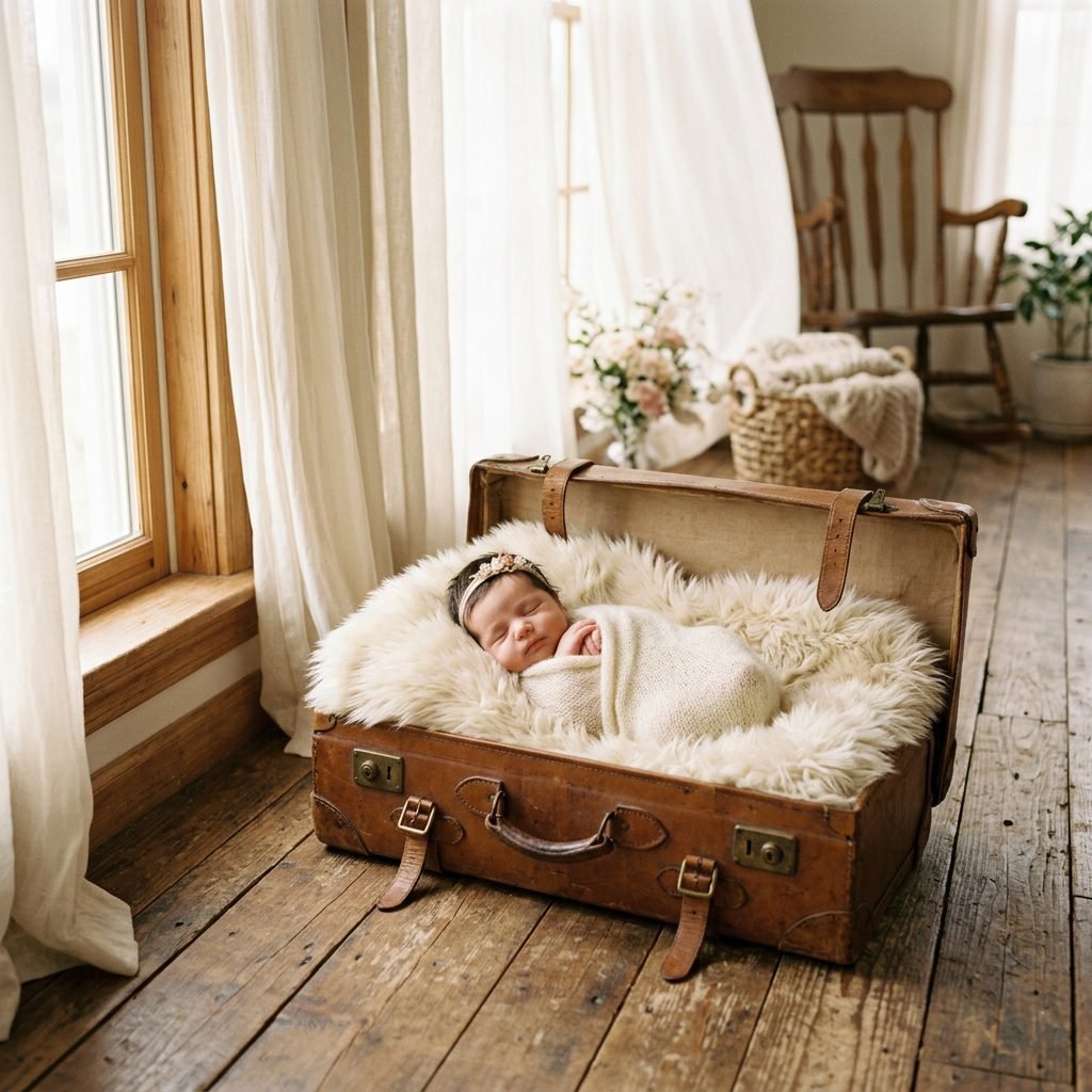 How to Safely Set Up a Vintage Suitcase Newborn Photo Shoot at Home