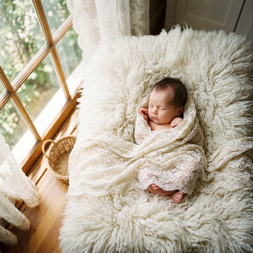 How to Safely Wrap Your Newborn in a Vintage Lace Scarf for Photos