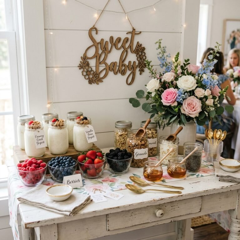 How to Set Up a Gorgeous DIY Yogurt Parfait Bar for a Budget Baby Shower Brunch