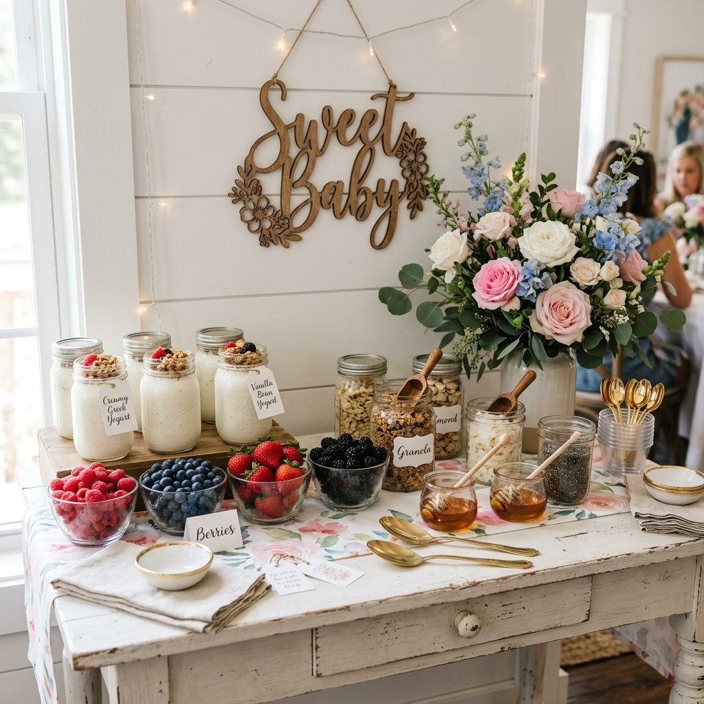 How to Set Up a Gorgeous DIY Yogurt Parfait Bar for a Budget Baby Shower Brunch