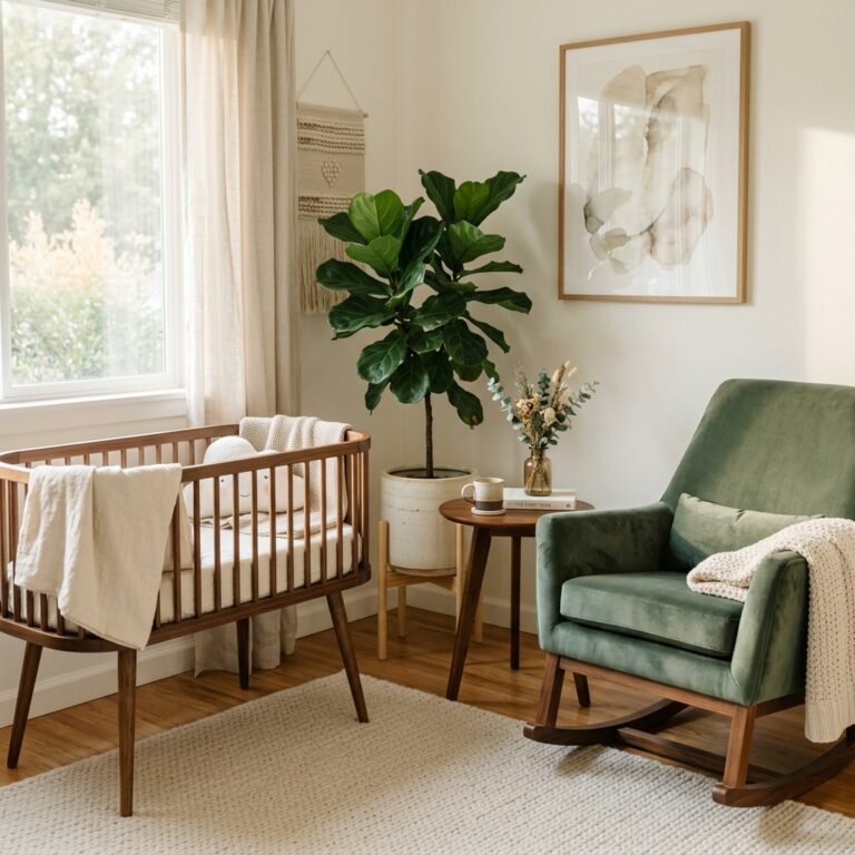 How to Style a Chic Mid-Century Modern Bassinet Nook in Your Master Bedroom