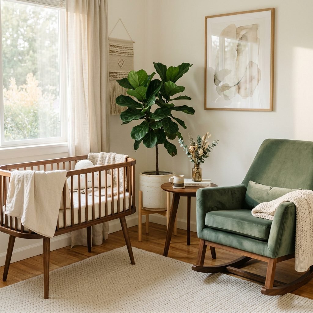 How to Style a Chic Mid-Century Modern Bassinet Nook in Your Master Bedroom