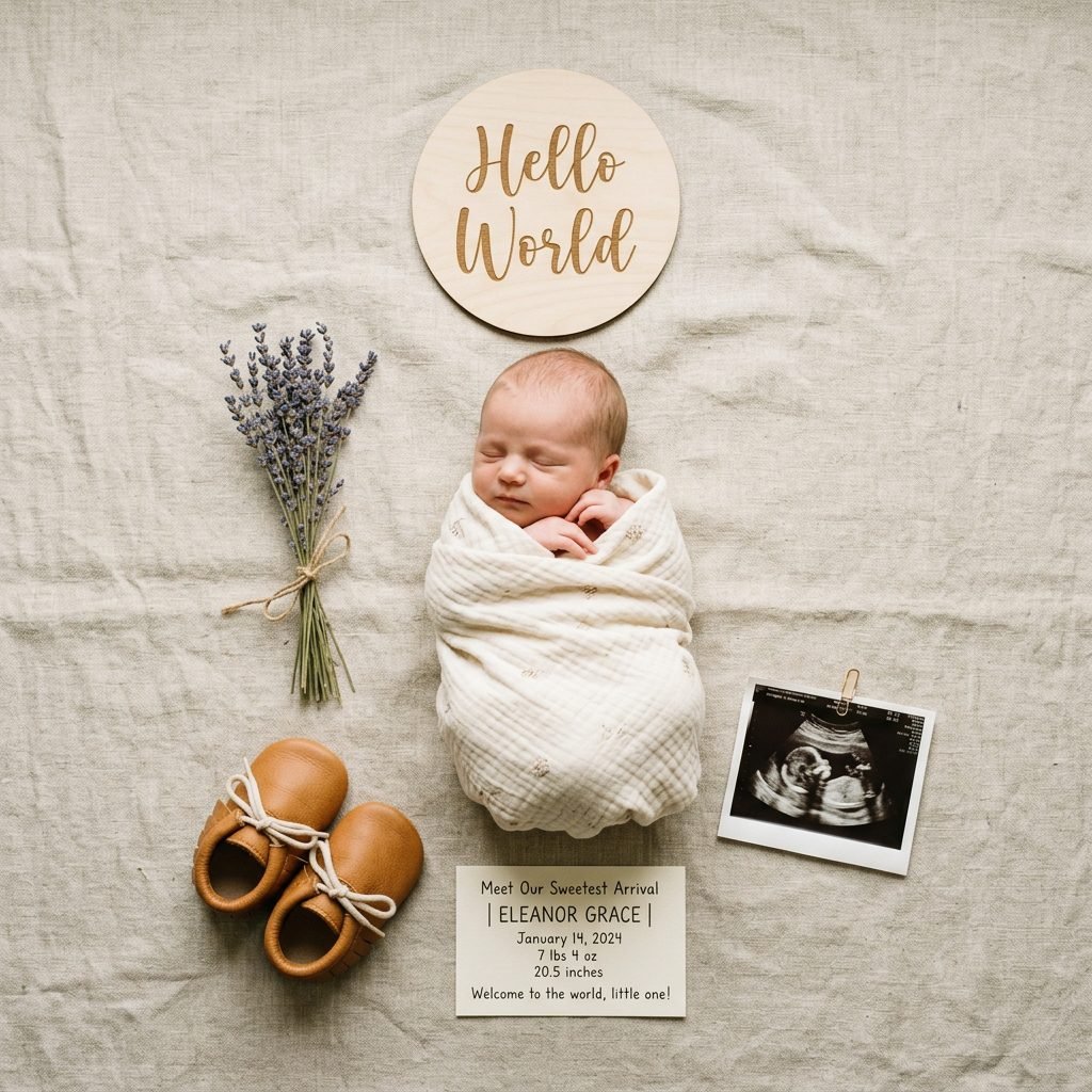 How to Style a Flat Lay Birth Announcement Photo Like a Pro