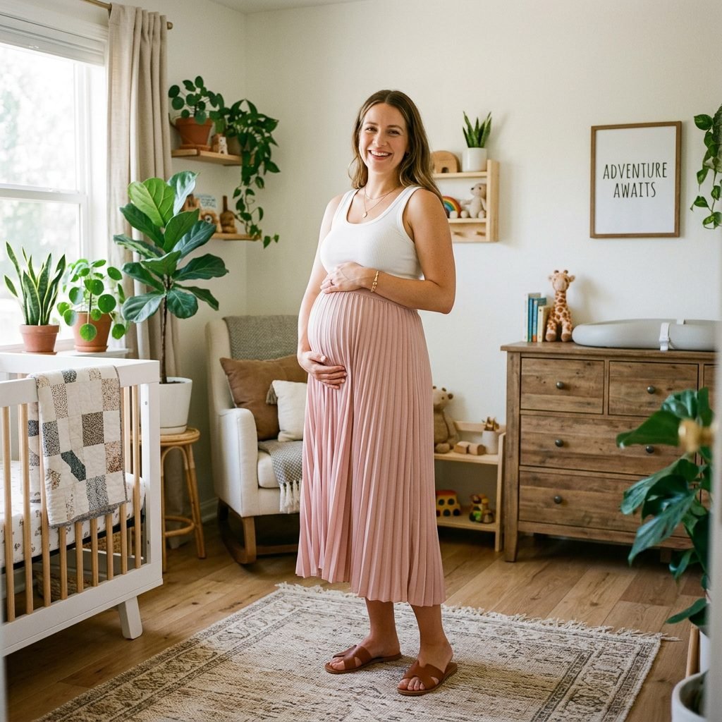 How to Style Pleated Midi Skirts for a Chic and Comfortable Pregnancy Look