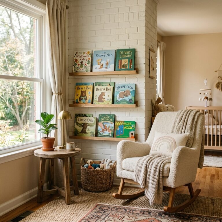 How to Style Wooden Picture Ledges as Cute Nursery Book Displays