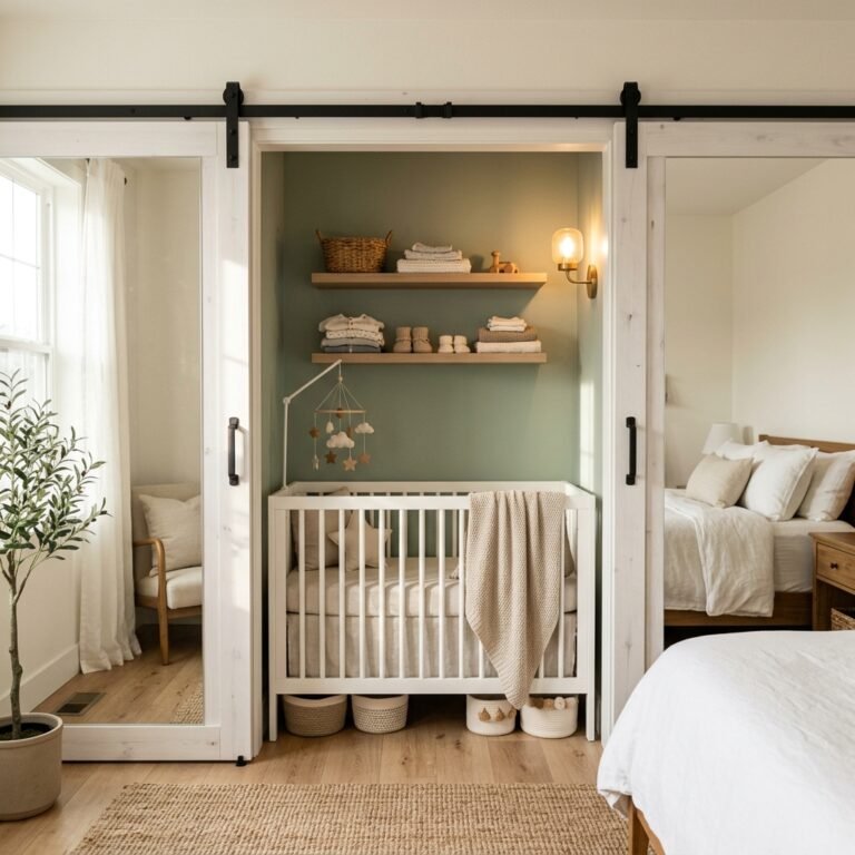 How to Turn a Master Bedroom Closet into a Cozy Crib Nook with Barn Doors