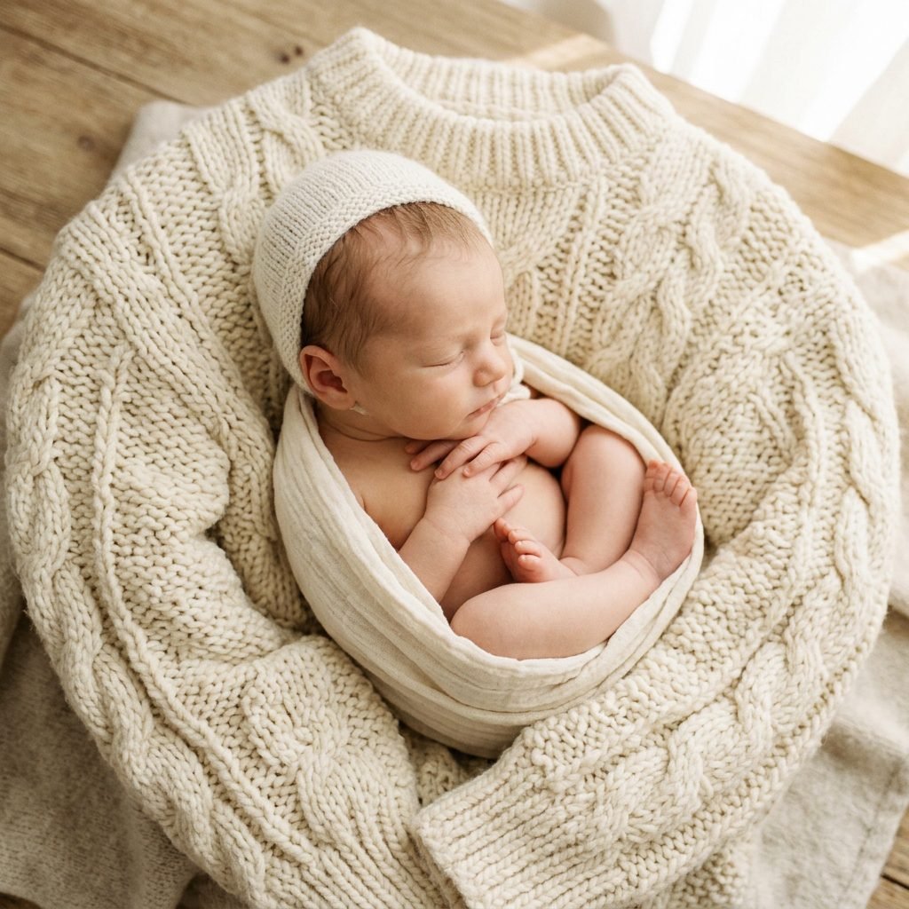 How to Use a Cable-Knit Sweater for a Cozy Newborn Photo Setup at Home