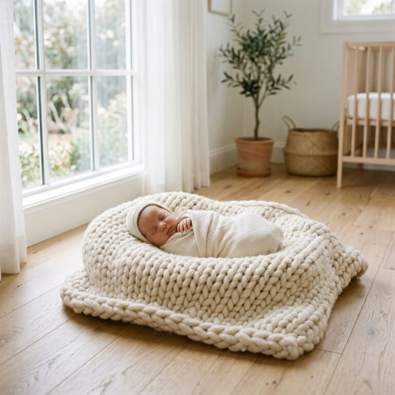 How to Use a Chunky Knit Blanket for Cozy DIY Newborn Photos