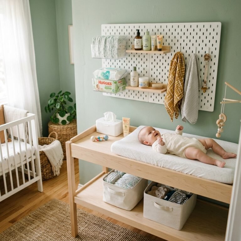 How to Use a Pegboard for Genius Baby Diaper Changing Station Storage