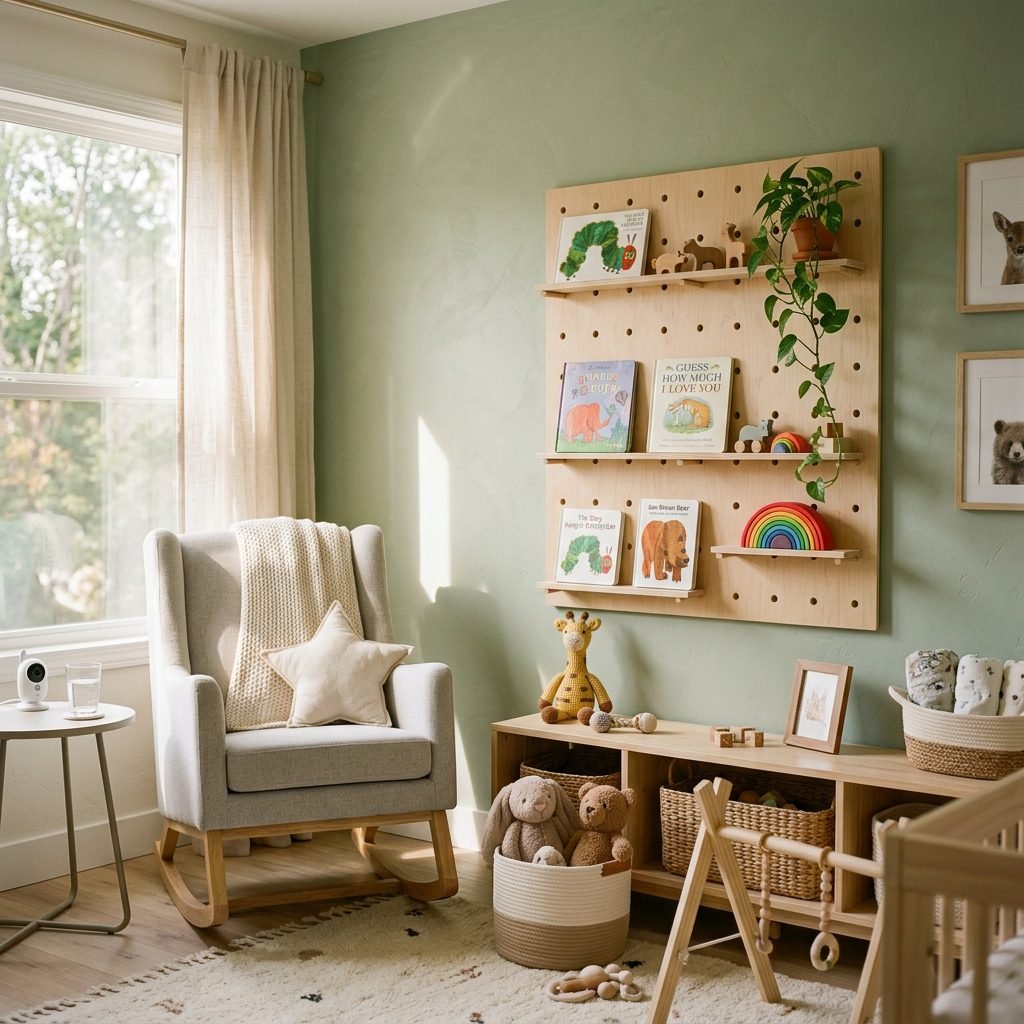 How to Use a Pegboard to Create a Modern Nursery Book Display