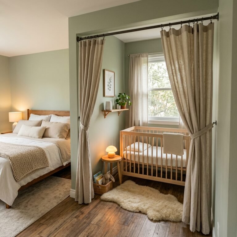 How to Use a Tension Rod Curtain to Create a Private Nursery Corner in Your Master Bedroom