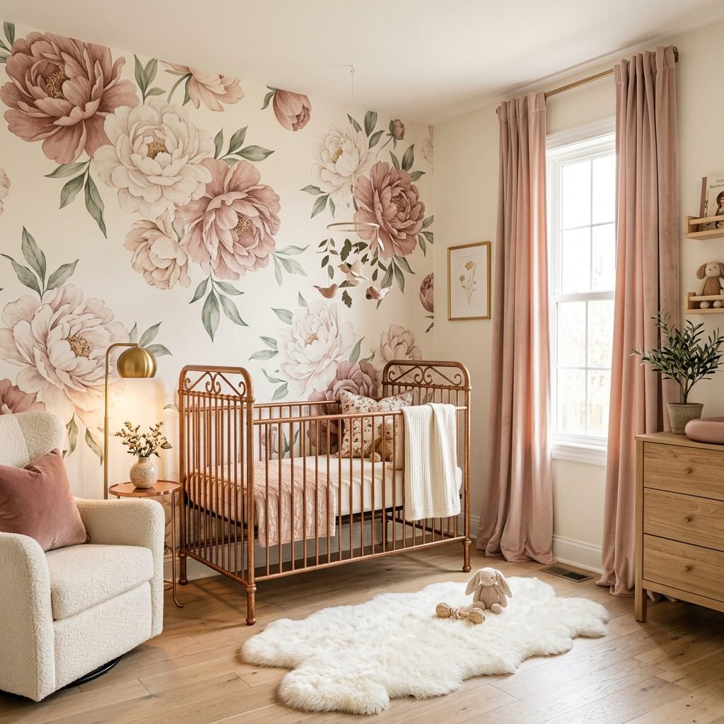 Inspiration: Whimsical Dusty Rose and Copper Floral Nursery Design