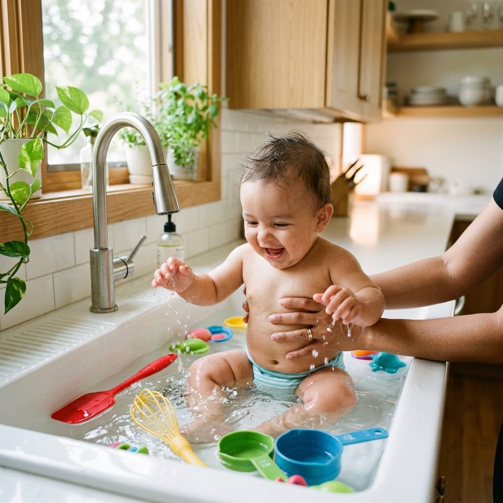 Kitchen Sink Sensory Play: Floating Utensils for 6-Month-Old Babies