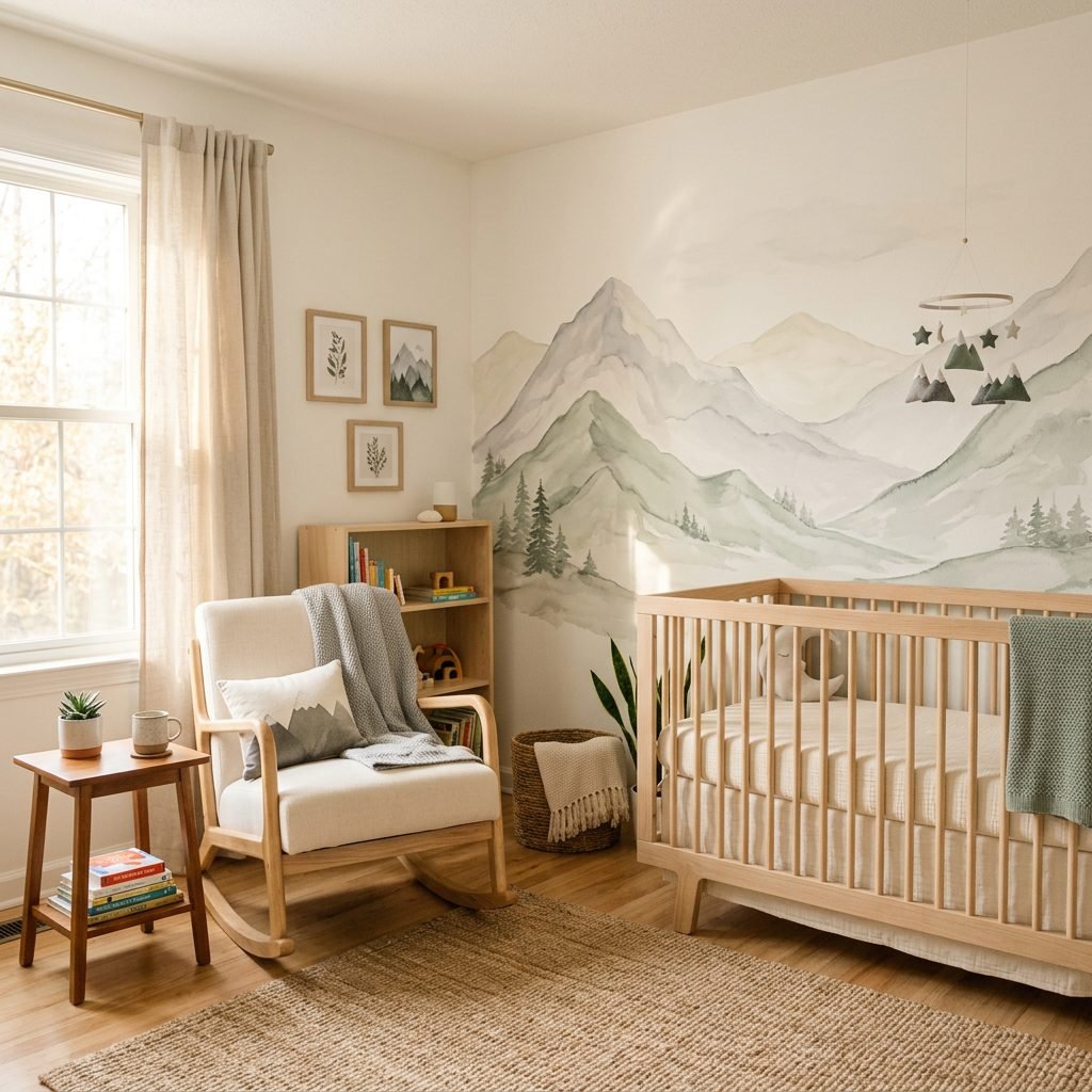 Modern Nursery on a Budget: DIY Minimalist Scandinavian Mountain Mural Tutorial