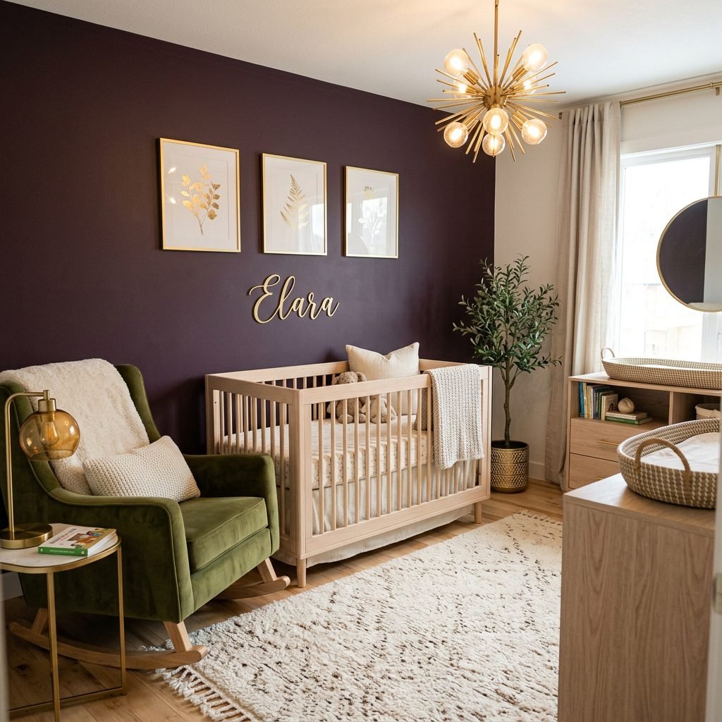 Moody Plum and Olive Green Nursery Decor Ideas for a Bold, Modern Baby Room