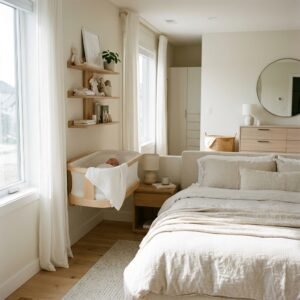 No Space? 5 Floating Crib Layouts to Save Floor Space in Parent's Bedroom