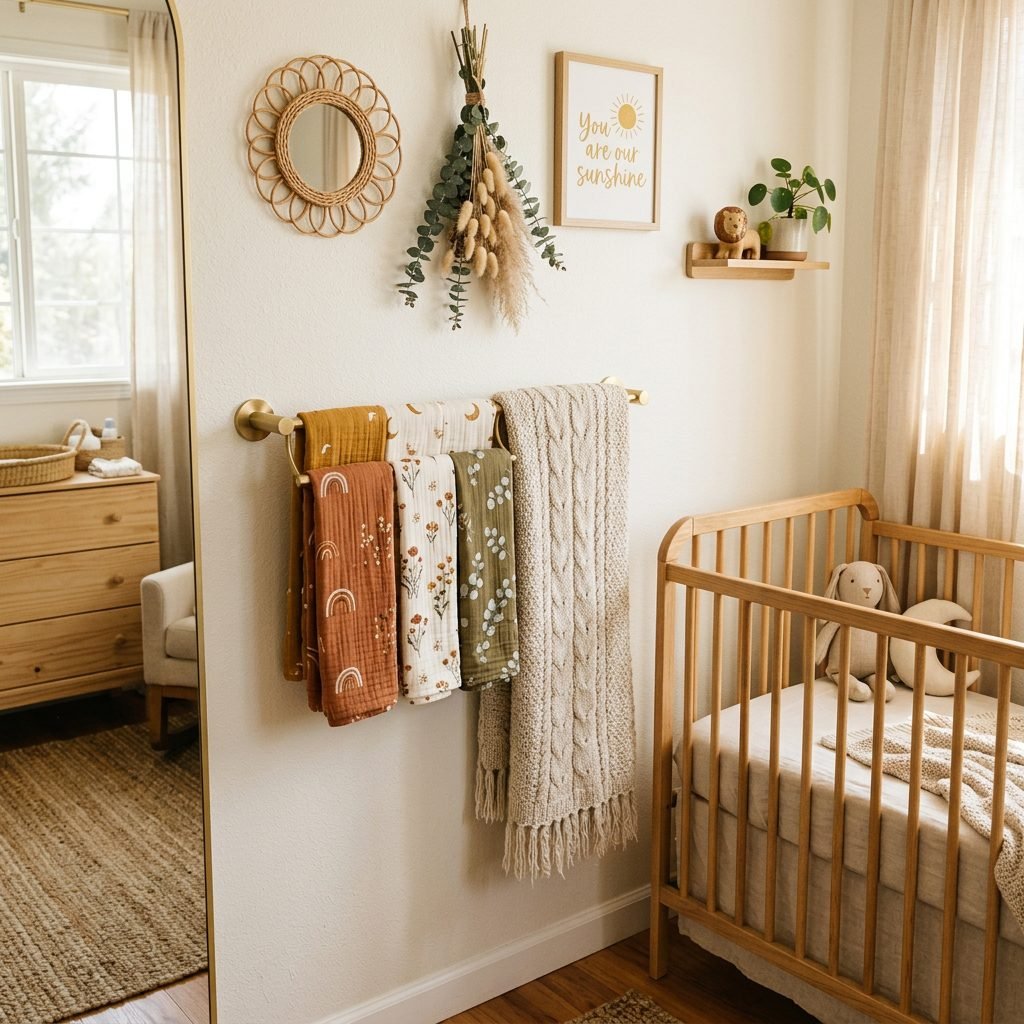 Nursery Storage Hack: How to Organize Baby Blankets Using a Cheap Towel Rack