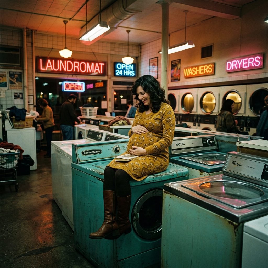 Retro & Moody: How to Shoot Creative Laundromat Maternity Photos